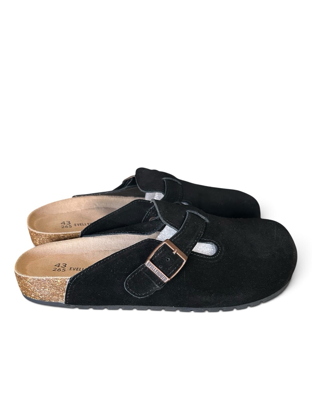 Black Slip-on Suede Clog with Adjustable Buckle with Socks NWT
